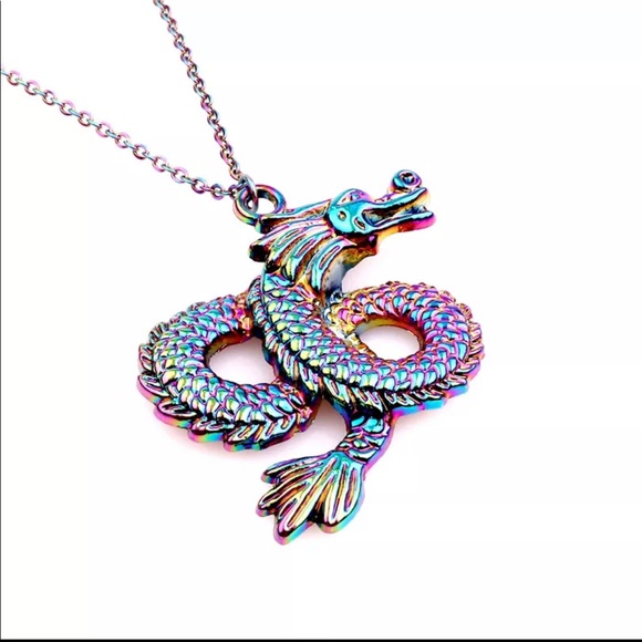 Rainbow 🌈 Chinese dragon 🐉 boho Necklace - Picture 2 of 12